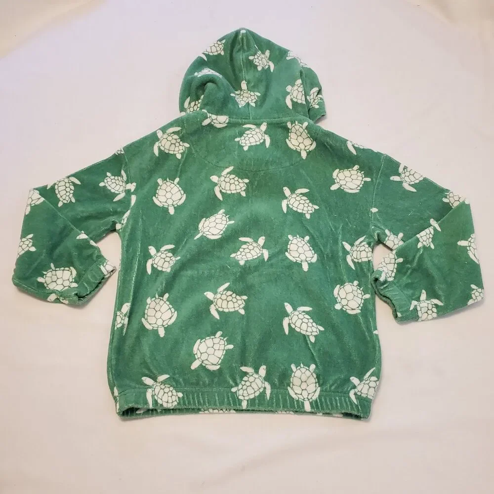 Mini Boden Kids Sz 7/8 Green Sea Turtles Terry Cloth Hoodie Swim Cover Up